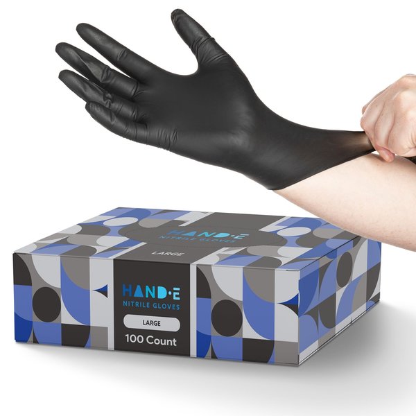 Hand-E Nitrile Disposable Gloves, 3 mil Palm Thickness, Nitrile, Powder-Free, L, 100 PK HND-82720